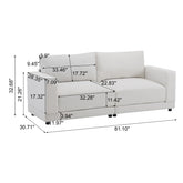 81'' Modern Square Arm Sofa with Soft Fabric Upholstery, Deep Cushions, and Sturdy Wooden Legs in White for Living Room or Bedroom