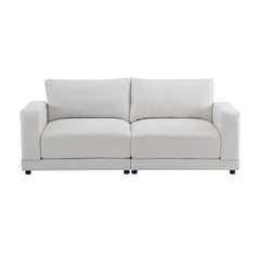 81'' Modern Square Arm Sofa with Soft Fabric Upholstery, Deep Cushions, and Sturdy Wooden Legs in White for Living Room or Bedroom