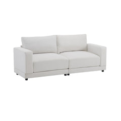 81'' Modern Square Arm Sofa with Soft Fabric Upholstery, Deep Cushions, and Sturdy Wooden Legs in White for Living Room or Bedroom