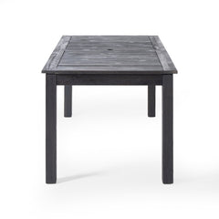 Outdoor Acacia Wood 7 Piece Expandable Dining Set, Sandblasted Dark Gray and Light Gray