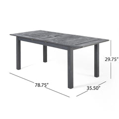 Outdoor Acacia Wood 7 Piece Expandable Dining Set, Sandblasted Dark Gray and Light Gray