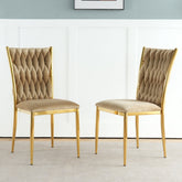 Modern simple brown velvet dining chair, family bedroom stool back student table chair, gold-plated metal chair legs, suitable for dining room kitchen bedroom (set of 2)