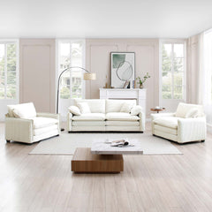 Luxurious and Sophisticated Sofa Set with Soft Cushions and Pillows, Sofa Set for Living Rooms and Clubs as well as Home Theaters, Consisting of Two Single Sofas and a 2-Seaters Sofas in Beige Cordur