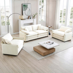 Luxurious and Sophisticated Sofa Set with Soft Cushions and Pillows, Sofa Set for Living Rooms and Clubs as well as Home Theaters, Consisting of Two Single Sofas and a 2-Seaters Sofas in Beige Cordur