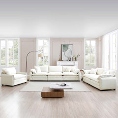 3 Piece Comfortable Oversized Sectional Sofa, One Single Sofa and One 2-Seater Sofa and One 3-Seater Sofa , Beige Corduroy Deep Seat Sofa