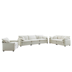 3 Piece Comfortable Oversized Sectional Sofa, One Single Sofa and One 2-Seater Sofa and One 3-Seater Sofa , Beige Corduroy Deep Seat Sofa