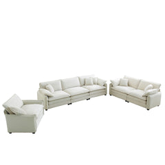 3 Piece Comfortable Oversized Sectional Sofa, One Single Sofa and One 2-Seater Sofa and One 3-Seater Sofa , Beige Corduroy Deep Seat Sofa