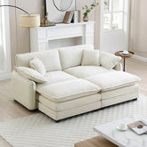 Two-Seater Theater Sofa with 2 Footrest, 2-Seater Sofa with Ottoman for Small Living Spaces, Beige Corduroy