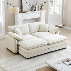 Two-Seater Theater Sofa with 2 Footrest, 2-Seater Sofa with Ottoman for Small Living Spaces, Beige Corduroy