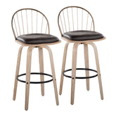 Riley 30" Industrial/Urban Fixed-Height Barstool with Swivel in White Washed Wood, Antique Copper Metal and Removable Brown Faux Leather Cushion by LumiSource - Set of 2