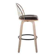 Riley 30" Industrial/Urban Fixed-Height Barstool with Swivel in White Washed Wood, Antique Copper Metal and Removable Brown Faux Leather Cushion by LumiSource - Set of 2