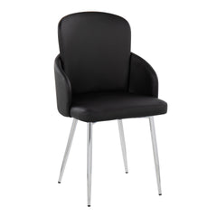 Dahlia Contemporary Dining Chair in Chrome Metal and Black Faux Leather with Chrome Accent by LumiSource - Set of 2