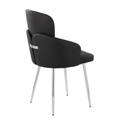 Dahlia Contemporary Dining Chair in Chrome Metal and Black Faux Leather with Chrome Accent by LumiSource - Set of 2