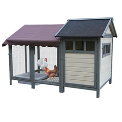 Large outdoor chicken coops, wooden chicken coops with brooding boxes, bird cages,Can accommodate 3 to 5 chickens rabbit cages - black waterproof and sun-protective felt roofs (dark gray+ beige)