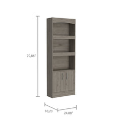 Simma Bookcase, Metal Hardware, Three Shelves, Double Door Cabinet -Light Gray