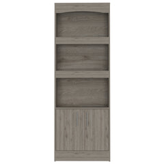 Simma Bookcase, Metal Hardware, Three Shelves, Double Door Cabinet -Light Gray