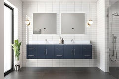 Navy Blue Double Bath Vanity 84 in. W x 22 in. D, Cultured Marble Top, and Faucet Set