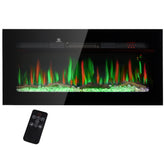 HOMCOM 36" Electric Fireplace Recessed and Wall Mounted with Remote Control, 1500W Fireplace Heater with 8H Timer, Adjustable Flame Color and Brightness, Log and Crystal