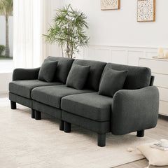 Boucle Fabric 3-seater Sofa Couch With Distinctive Shell-shaped Armrests,Cylindrical Legs Wrapped with Self-fabric,Dark Grey Color