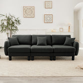 Boucle Fabric 3-seater Sofa Couch With Distinctive Shell-shaped Armrests,Cylindrical Legs Wrapped with Self-fabric,Dark Grey Color