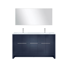 Navy Blue Double Bath Vanity 60 in. W x 20 in. D, Cultured Marble Top, Chrome Faucet Set and 55 in. Mirror