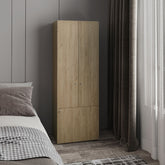 Home 3 Door Closet System with Hanging Rod for clothes and interior Shelves, Manufactured Wood Freestanding Bedroom Storage, Utility Room or Laundry Room Furniture, Natural Oak