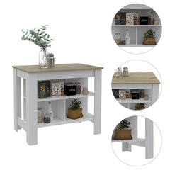 Cala Kitchen Island Antibacterial, Three Shelves, Four Legs -Light Oak / White