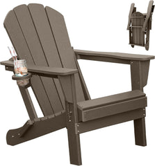 Adirondack Chair, Plastic Adirondack Chairs, HDPE Adirondack Chair, Folding Adirondack Chairs,Outdoor Chairs with Cup Holder for Lawn Patio Deck Fire Pit -Brown