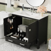36" Black Bathroom Vanity with Ceramic Sink, Soft-Close Doors, Double Storage Shelves & Divided Drawer – Modern Bathroom Cabinet with Ample Storage