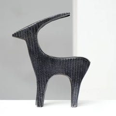 Black Ribbed Deer Sculpture Aluminum Table Décor, 7X1.5X7"