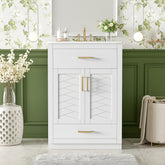 24" Bathroom Vanity with Integrated Ceramic Sink, Bathroom Cabinet with 2 Doors, 1 Tip-out Drawer, Single Sink Bathroom Vanity for Small and Medium Restroom, White