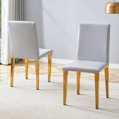 Set of 2 Light Gray PU Dining Chairs: 35.4" High, 18.5" Ergonomic Backrest, 17"×16" Sponge Seat, Perfect for Dining Room, Home Office & Living Space, Stylish & Comfortable.Golden Metal Leg.