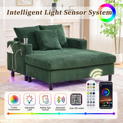 UNITED WE WIN Modern Corduroy Oversized Recliner Sofa with Deep Seat, 3 Pillows, USB Charging, RGB LED Light Strip, Cup Holder, Side Pocket - Suitable for Living Room and Bedroom