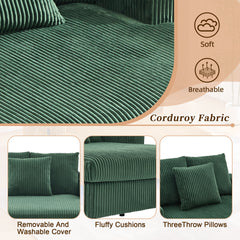 UNITED WE WIN Modern Corduroy Oversized Recliner Sofa with Deep Seat, 3 Pillows, USB Charging, RGB LED Light Strip, Cup Holder, Side Pocket - Suitable for Living Room and Bedroom