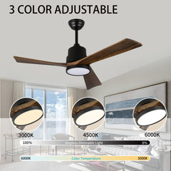 42-Inch Ceiling Fan with Light, Solid Wood Blades, 2 Downrods for Sloped Ceiling ≤15°, Quiet Reversible DC Motor, APP & Remote Control, 6 Speeds, Timer, Dimmable Full-Spectrum LED, for Bedroom