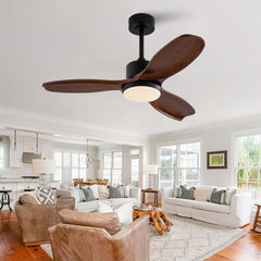 42" Wood Ceiling Fan with Lights Remote Control,Quiet DC Motor 3 Blade Ceiling Fans for Patio Living Room, Bedroom, Office,Indoor Outdoor(Black+Dark Walnut)