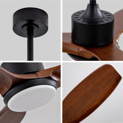 42" Wood Ceiling Fan with Lights Remote Control,Quiet DC Motor 3 Blade Ceiling Fans for Patio Living Room, Bedroom, Office,Indoor Outdoor(Black+Dark Walnut)