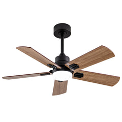 Smart 42" Indoor/Outdoor Ceiling Fan with Light, Dual Finish Black/Walnut 6-Blade, Remote Control, Dimmable LED, 6-Speed Quiet DC Motor, Reversible