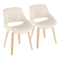 Fabrico Mid-Century Modern Accent/Dining Chair in Natural Wood and Cream Fabric by LumiSource - Set of 2