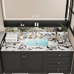 49"x22" Bathroom Vanity Top, with Undermount Ceramic Sink and Backsplash, artificial marble Bathroom Vanity Top with 3 Faucet Holes, New Carrara white and black (Only Bathroom Vanity Top)