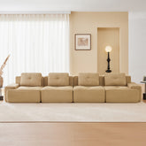 153" Modern Modular Sectional Sofa for Living Room, Corduroy Fabric,4-Seater Couch with Deep Seat, Pearl-like piping, Tufted Design, Buckle connection, No Assembly, Anti-slip Design, Camel