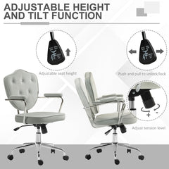 HOMCOM Cute Home Office Chair, Computer Desk Chair with Button Tufted Velvet-Feel Fabric, Swivel Vanity Chair, Gray