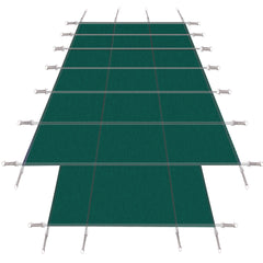 Pool Safety Cover, Fits 16x32ft Rectangular Inground Winter Swimming Pools, with 4x8ft Center End Step, Triple Stitched, High Strength Mesh PP, Great Rain Permeability, Installation Hardware, Green