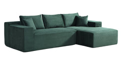 2-Piece Convertible Corduroy L-Shaped Sofa in a Box with Pillows, 3-Seater Modular Sectional Couch, Compressed Living Room Furniture, Dark Green (Right Facing)
