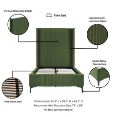 Twin Bed in Moss Green