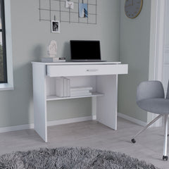 Montana Storage Desk, Spacious Stylish with Drawer and Shelf, White