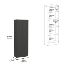 Multistorage Cabinet 71" H, Two Doors, Five Internal Shelves, Black