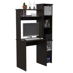 Desk, Five Shelves, Two Superior Shelves, Black