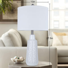 Set of 2 Table Lamps with 3 Color Temperature, 25.5" Tall Farmhouse Ceramic Lamp with Vase Design Nightstand Lamp White Fabric Shade for Living Room Bedroom Home Office