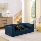 Comfortable Oversized Pet Sofa for Medium/Large Dogs - Modern Rectangular Design with Backrest, Armrests & Soft Cushion -Dark Blue(56.5"*26"*17")